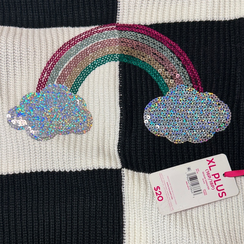 Justice Black and White Striped Sweater with Rainbow Sequin Design - Picture 4 of 4